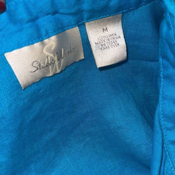 Vintage 90’s Studio Works Blue Linen Button Down Shirt Size Medium - Picture 10 of 12